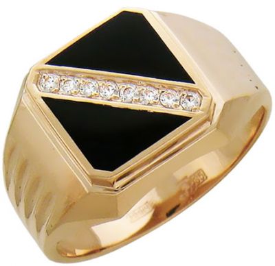 Кольцо Золото 585, Оникс, Фианит