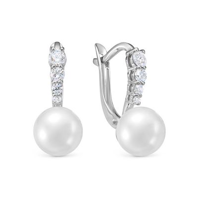 Серьги 925, Фианит, ЖЕМЧУГ