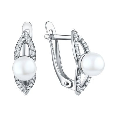 Серьги 925, ЖЕМЧУГ, Фианит