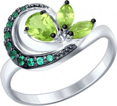 Кольцо Серебро 925, Хризолит, Фианит