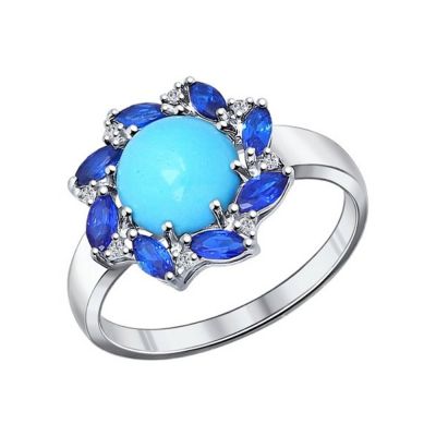 Кольцо Серебро 925, Бирюза, Фианит