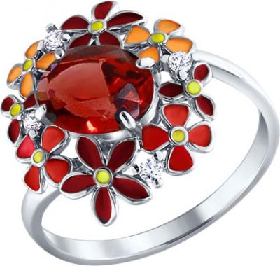 Кольцо Серебро 925, Гранат, Фианит