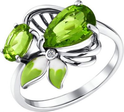 Кольцо Серебро 925, Хризолит, Фианит