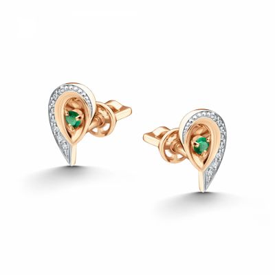Серьги 585, ИЗУМРУД, БРИЛЛИАНТ